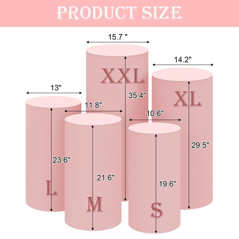 SaitiMade Set of 5 - Pink Cylinder Pedestal Stand Covers  Flexible Cylinder Stand Covers for Party  Wedding or Birthday Event Decor - Only Contains Cylinder Covers - Image 2